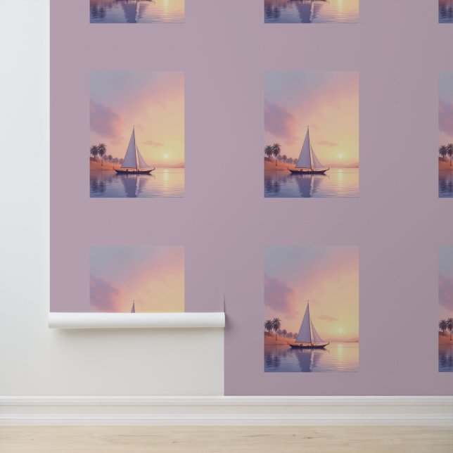 Papier Peint Bateau à voile Pastel au coucher du soleil (Application)