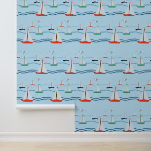 Papier Peint Bateaux à voile, mouettes, vagues de l'océan