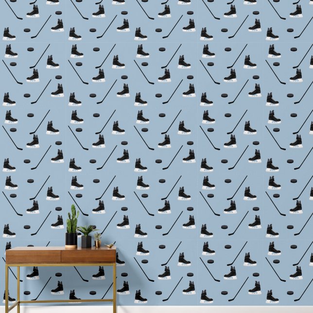 Papier Peint Bâton de hockey sur glace bleu poussiéreux, Motif  (Couloir)