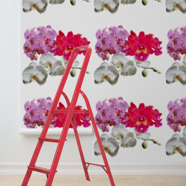 Papier Peint Bâton d'écorce rose blanc rouge floral (Orchids Pink White Red Floral Peel Stick Wallpaper)