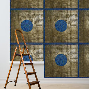Papier Peint Bâton Mosiac Carré Motif Blue Gold Peel