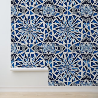 Papier Peint Bâton Peel Bleu Blanc Mosiaque Motif géométrique