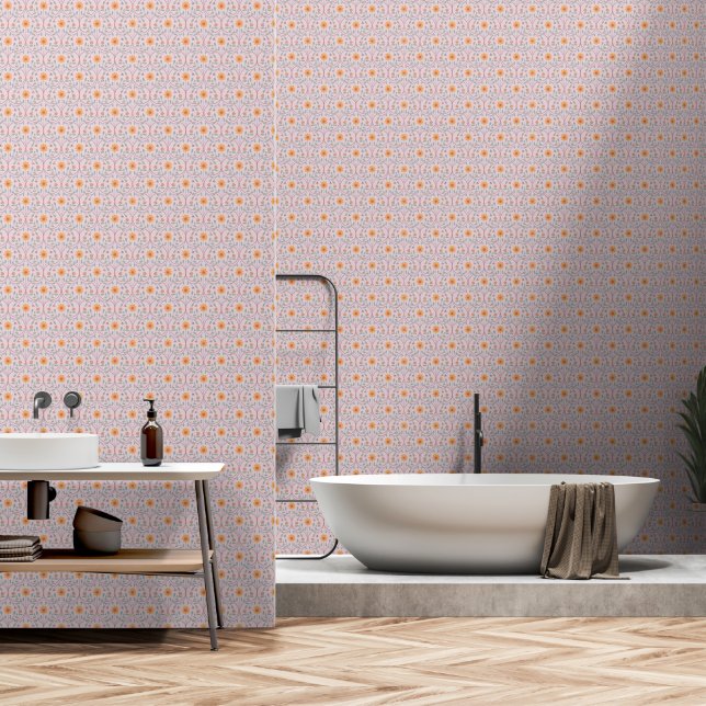 Papier Peint Beau Motif à fleurs rose pâle (Salle de bain)