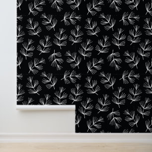 Papier Peint Beau Noir Classé avec Boughs en Pin Blanc