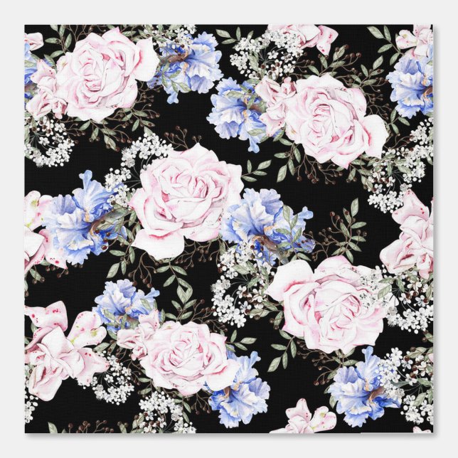 Papier Peint Beau Pink Blue Floral Pattern Rose Iris (Recto)
