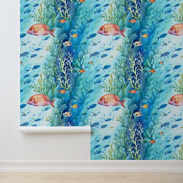 Papier Peint Beau poisson d'aquarelle dans l'océan (Application)
