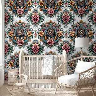 Papier Peint Beauté rugissante : Lion & Splendor Floral