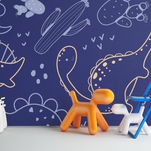 Papier Peint Beaux dinosaures Marine et Or