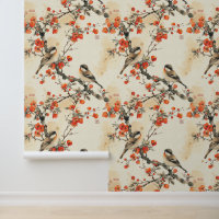 Beaux oiseaux Rouge Noir Asiatique Rustique