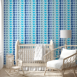 Papier Peint Bébé bleu Papillons et fleurs à motifs