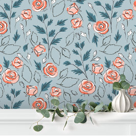 Papier Peint Bébé bleu rose mignonne fille Floral