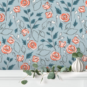 Papier Peint Bébé bleu rose mignonne fille Floral