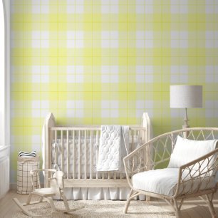 Papier Peint Bébé doux motif plaid jaune et blanc