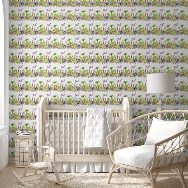 Papier Peint Bébé garçon Dinosaures vert et violet (Enfants)