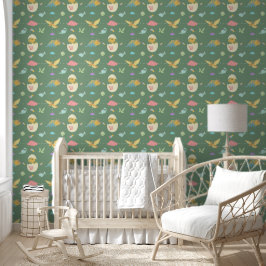 Papier Peint Bébé mignon Dinosaures Roses Nuages & Pépinière ve