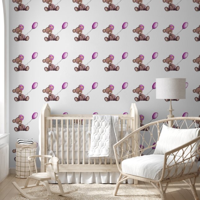 Papier Peint Bébé mignon ours avec ballon (Enfants)