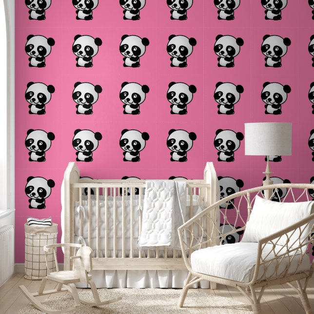 Papier Peint Bébé mignon Panda Couleur personnalisée Rose (Enfants)