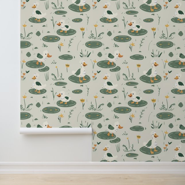Papier Peint Bébés de ferme mignons animaux avec fleurs de saum (Application)