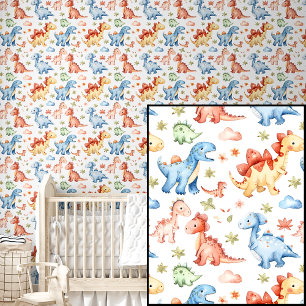 Papier Peint Bébés dinosaures à l'aquarelle mignons 