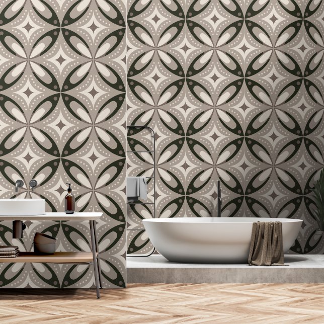 Papier Peint Beige and Brown Retro circular shapes (Salle de bain)