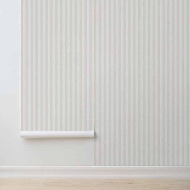 Papier Peint Beige Vertical Stripes Linen Texture Coastal (Application)