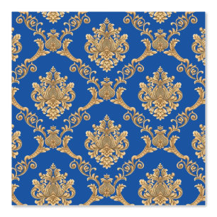Papier Peint Belge Damask Gold sur Blue Designer