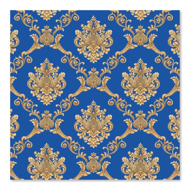 Papier Peint Belge Damask Gold sur Blue Designer (Recto)
