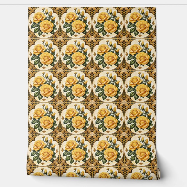 Papier Peint Belle collection moderne de rose jaune (Déroulement)