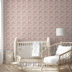 Papier Peint Belle fille Beige Motif Papillon rose