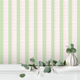 Papier Peint Belle fille Pastel Rose Vert rayure