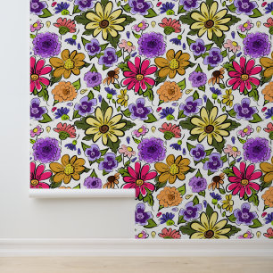 Papier Peint Belle Fleurs de Boho brillantes Grande répétition