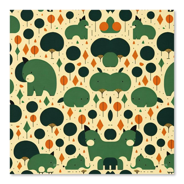 Papier Peint Belle forêt Animaux et Motifs d'arbres (Recto)