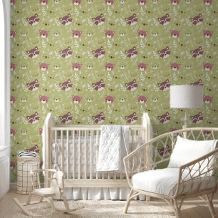 Papier Peint Belle forêt Animaux Motif vert