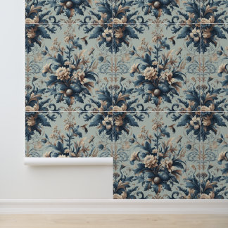 Papier Peint Belles fleurs bleues classiques style XIXe siècle