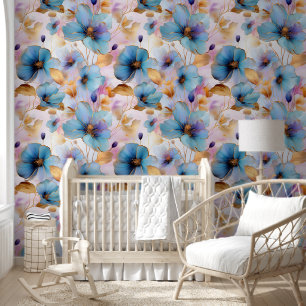 Papier Peint Belles fleurs bleues Encre d'alcool dans les paste