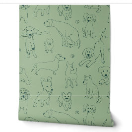 Papier Peint Belles illustrations de Chiens Green Line Art