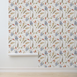 Papier Peint Berries, graines et Motif Feuille