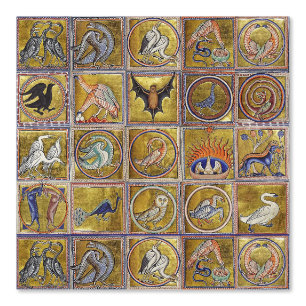 PAPIER PEINT BESTIAIRE MÉDIÉVAL, ANIMAUX FANTASTIQUES, ROUGE D'