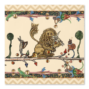 Papier Peint BESTIAIRE MÉDIÉVAL FAIRE DE LA MUSIQUE, Lion violo