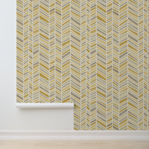 Papier Peint Beurre-écossais Jaune et Taupe Herringbone