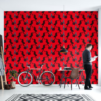 Papier Peint Black panther Flower birds Maximalist wallpaper