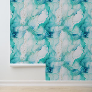 Papier Peint Blanc bleu vert Aqua Abstrait
