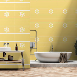 Papier Peint Blanc Moderne Jaune Clair Rayures Flocons de Neige