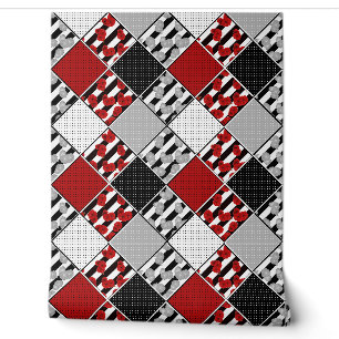 Papier Peint Blanc noir avec patchwork rétro rouge