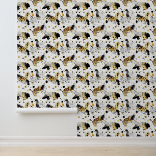 Papier Peint Blanc noir léopard doré