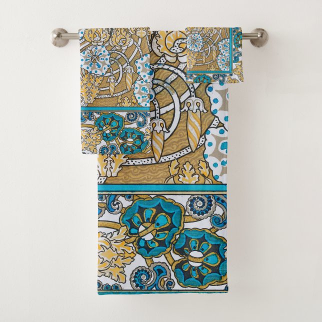 papier peint bleu art nouveau cyclamen (En situation)