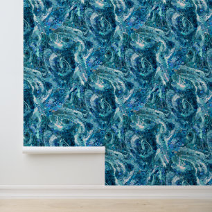 Papier Peint Bleu Blanc Turquoise Mer Waves Motif d'abstraction