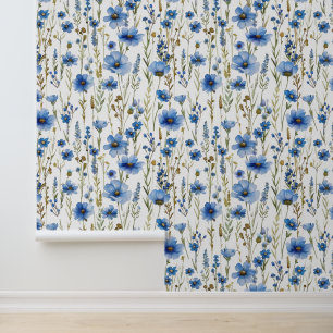 Papier Peint Bleu Bleu Blanc Aquarelle Fleurs sauvages #2