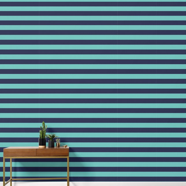 Papier Peint Bleu bleu turquoise de la marine Rugby Stripes (Couloir)