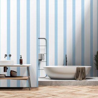Papier Peint Bleu ciel pastel sur rayures blanches
